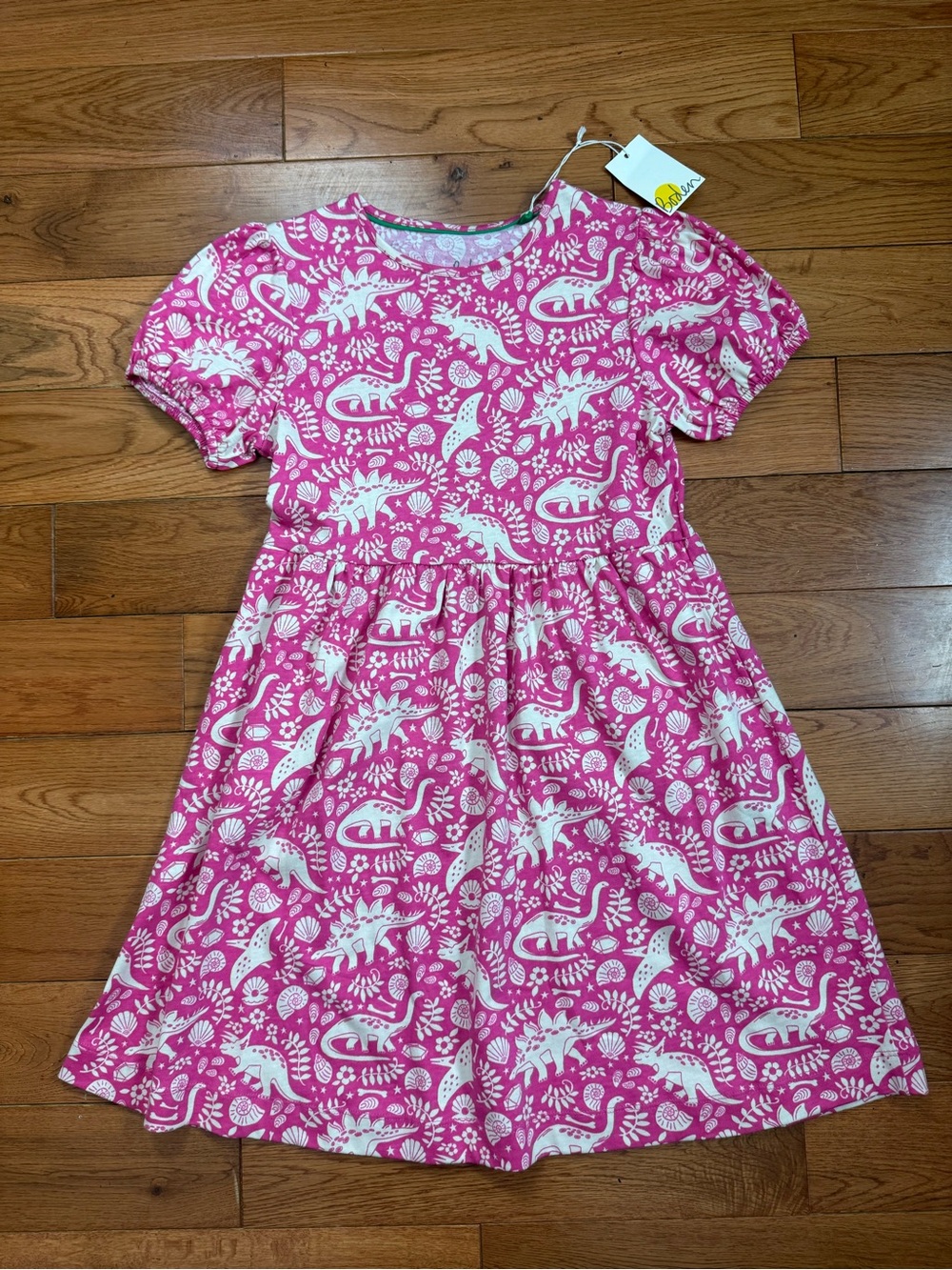 Mini Boden Dinosaur Print Cotton Jersey Short Sleeve Dress with Pockets NWT